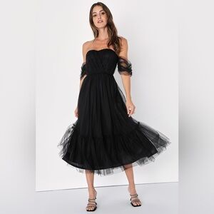 Lulu's Black Strapless Tulle Midi Dress